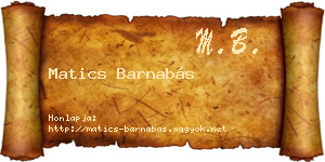 Matics Barnabás névjegykártya